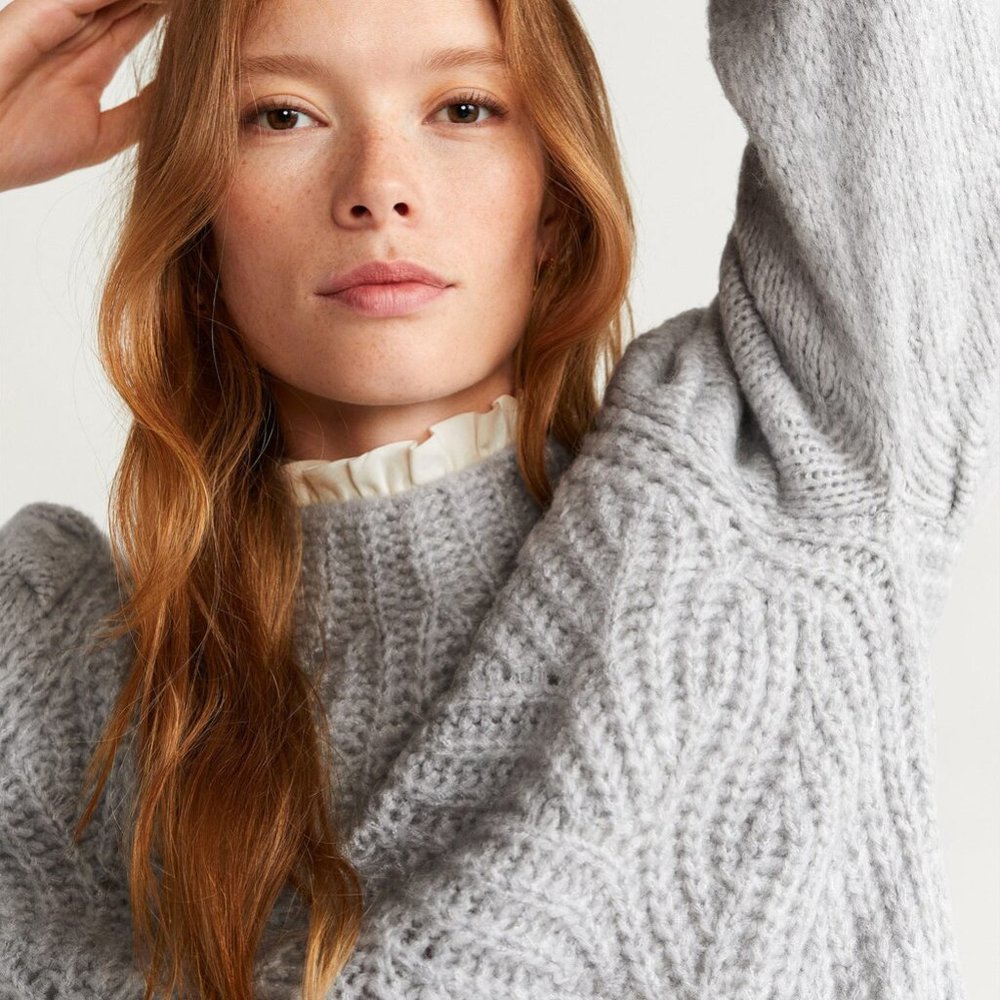Club Monaco Italian Cashmere Cable Sweater with Cropped Sleeves